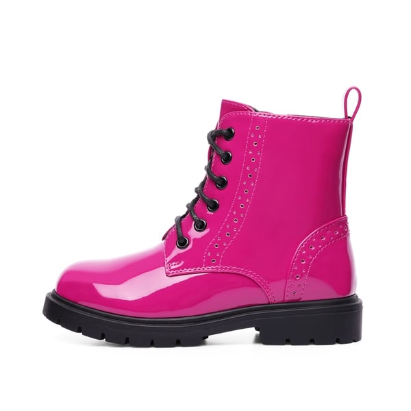 Boys Girls Combat Ankle Boots - ROSE RED - 1